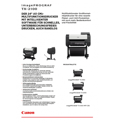 imagePROGRAF TX-2100 Datenblatt, 2 Seiten, Stand: Maerz 2021