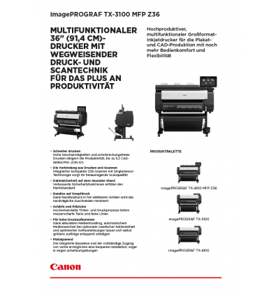 imagePROGRAF TX-3100 MFP Z36 Datenblatt, 2 Seiten, Stand: Maerz 2021