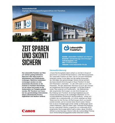 Lebenshilfe Frankfurt, Digitaler Rechnungspruefungsworkflow mit Therefore, Anwenderbericht, 2 Seiten, November 2020