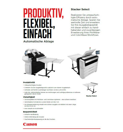 Canon Stacker Select, Datenblatt, 2 Seiten, Stand: September 2020