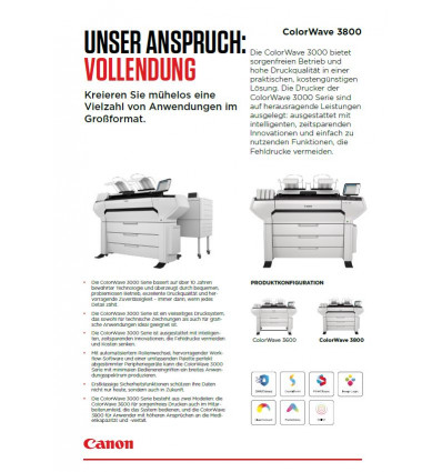 Canon ColorWave 3800 Serie, Datenblatt, 4 Seiten, Stand: September 2020