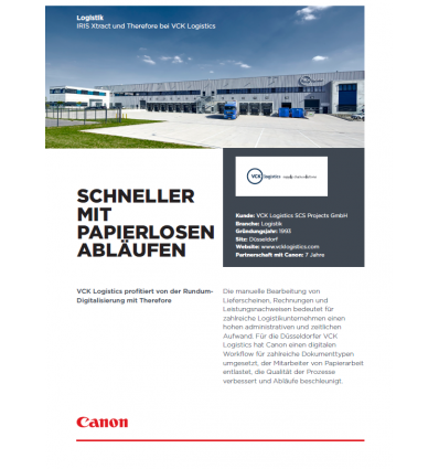 Anwenderbericht VCK Logistics, 4 Seiten, Stand Dezember 2019