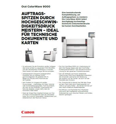 Océ ColorWave 9000, Datenblatt, 2 Seiten, Stand: Oktober 2018