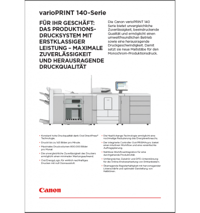 Oce VarioPrint 140-Serie, Datenblatt 4 Seiten, Stand: Juni 2018